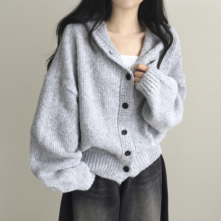 シュークリームフードニットカーディガン(5color) GRAY