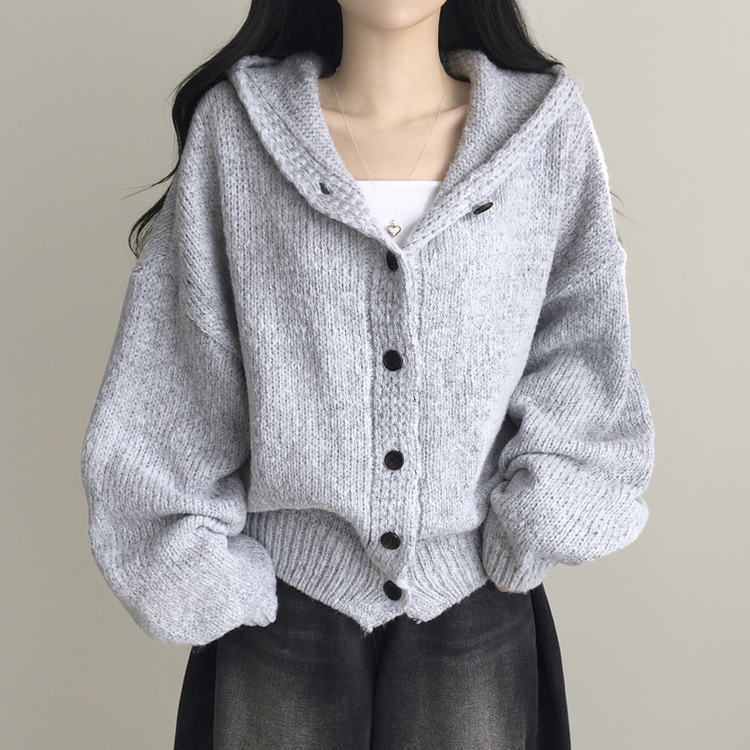 シュークリームフードニットカーディガン(5color) GRAY