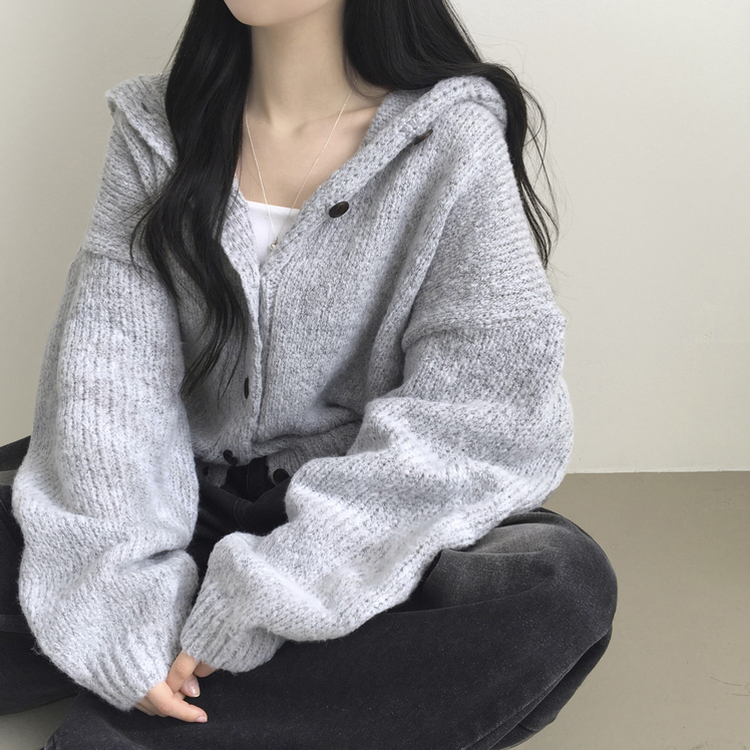シュークリームフードニットカーディガン(5color) GRAY