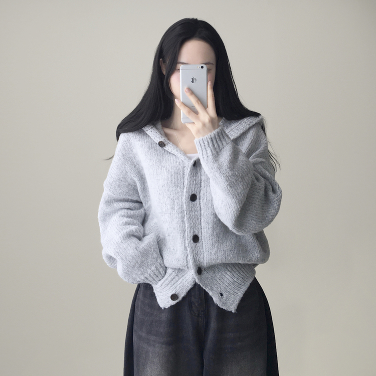シュークリームフードニットカーディガン(5color) GRAY