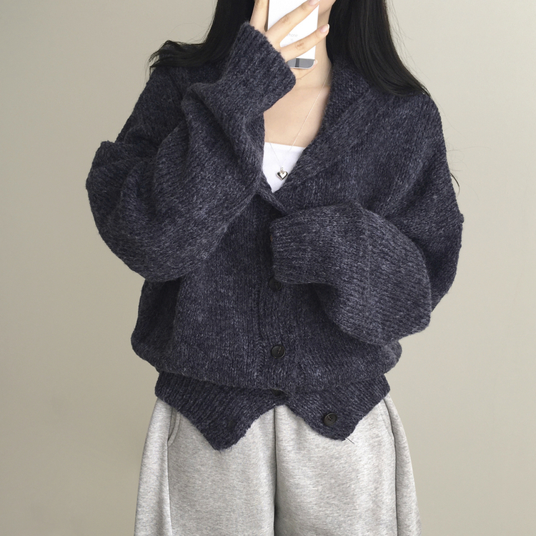 シュークリームフードニットカーディガン(5color) NAVY