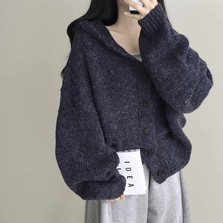 シュークリームフードニットカーディガン(5color) NAVY