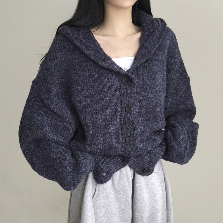 シュークリームフードニットカーディガン(5color) NAVY