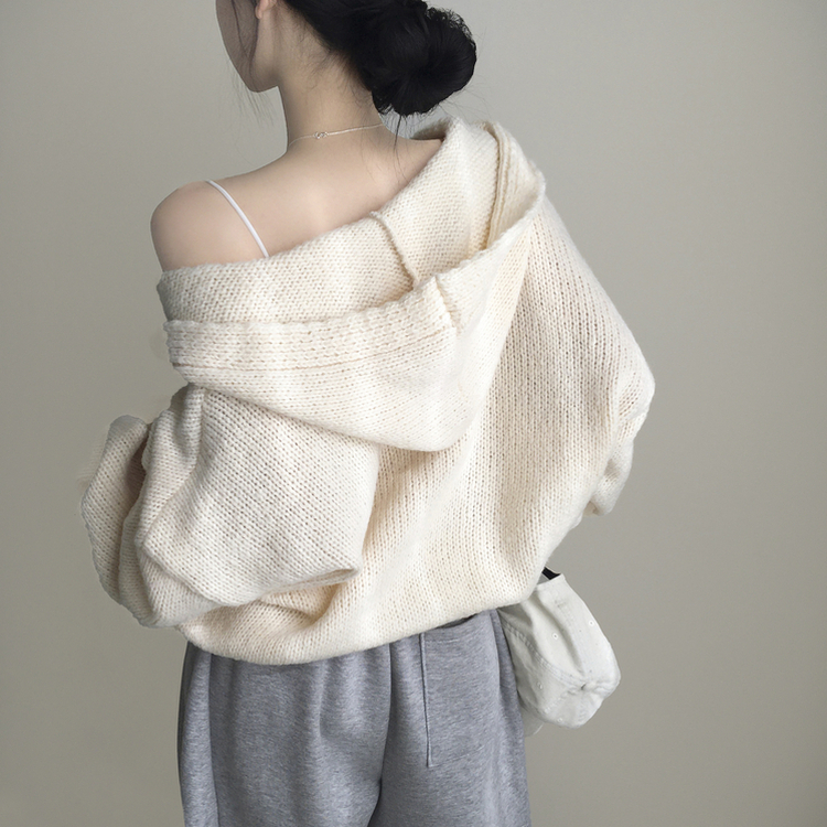 シュークリームフードニットカーディガン(5color) IVORY