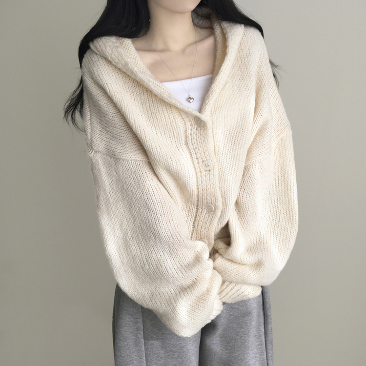 シュークリームフードニットカーディガン(5color) IVORY