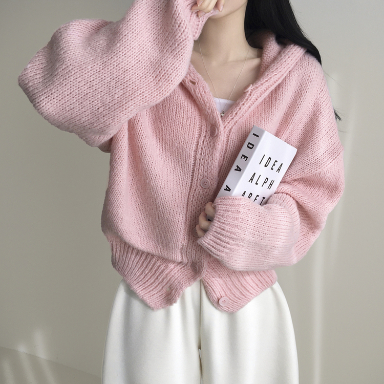 シュークリームフードニットカーディガン(5color) PINK