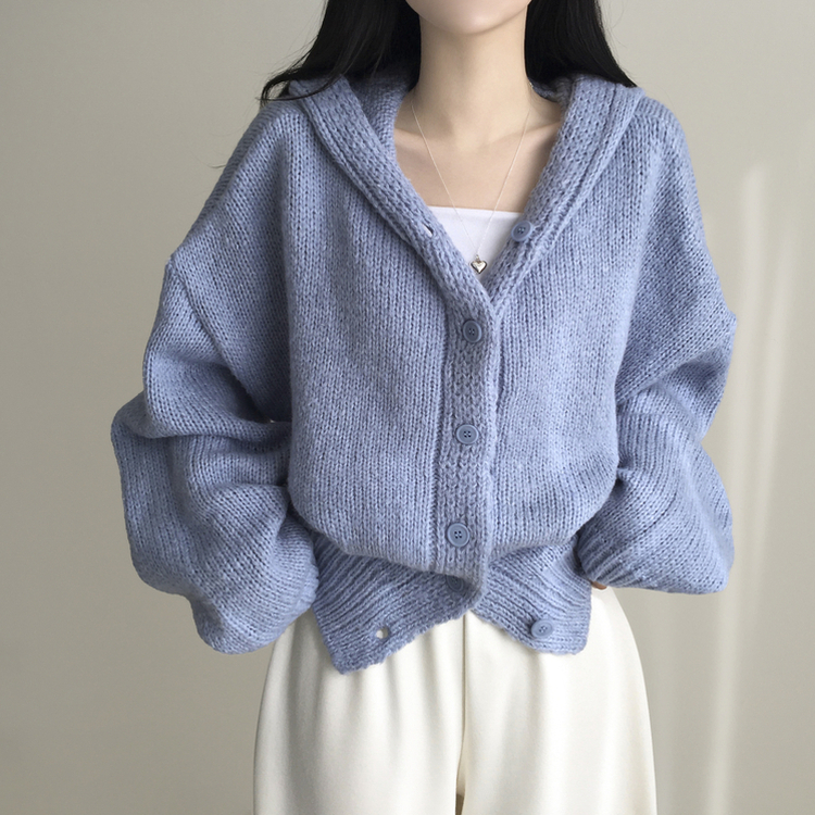 シュークリームフードニットカーディガン(5color) AQUA
