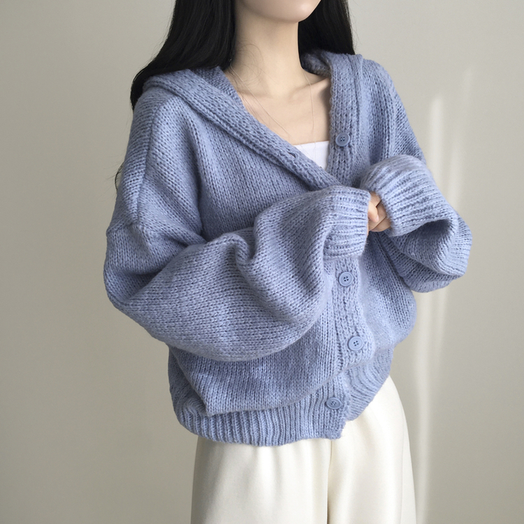 シュークリームフードニットカーディガン(5color) AQUA