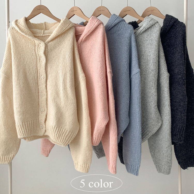 シュークリームフードニットカーディガン(5color)