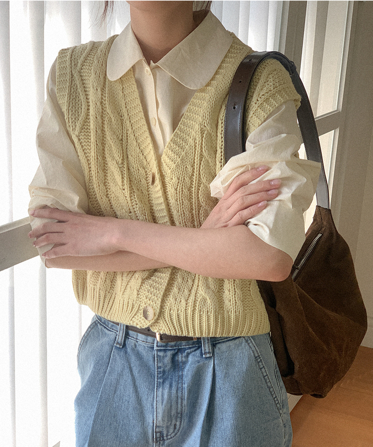 カルズニケーブルニットベスト(5color) YELLOW