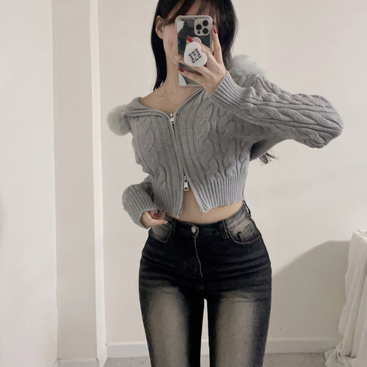 シュエファーフードニットジップアップ GRAY