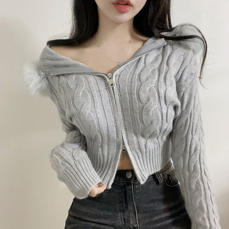 シュエファーフードニットジップアップ GRAY