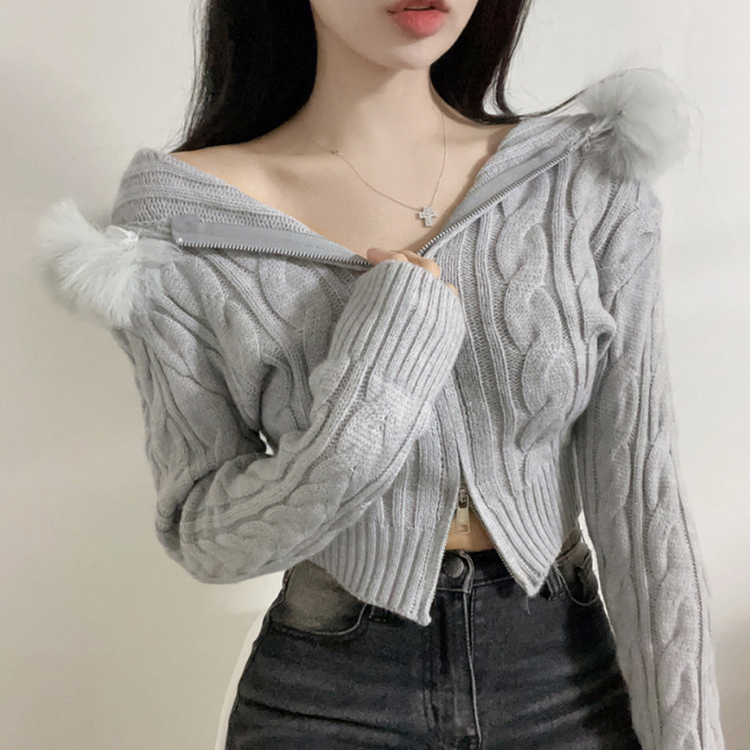 シュエファーフードニットジップアップ GRAY