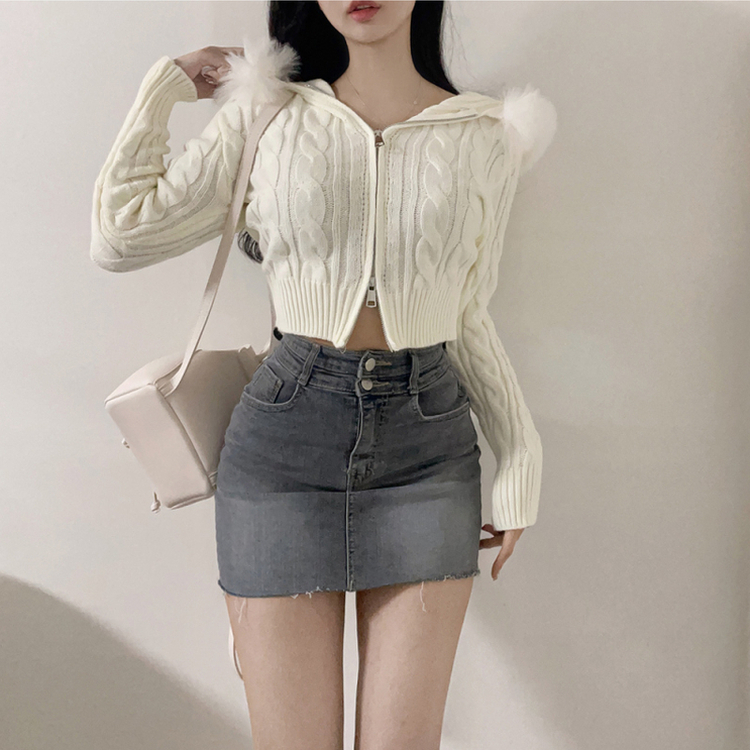 シュエファーフードニットジップアップ IVORY