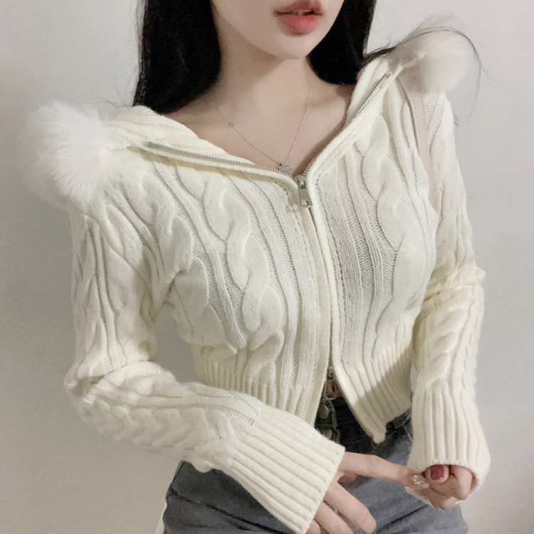 シュエファーフードニットジップアップ IVORY