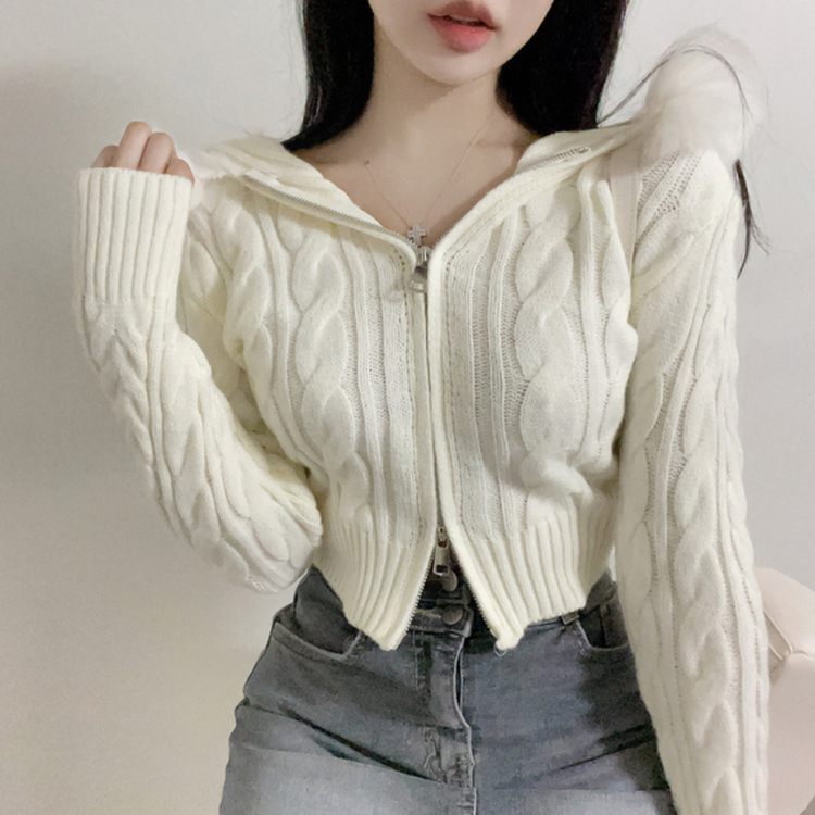 シュエファーフードニットジップアップ IVORY