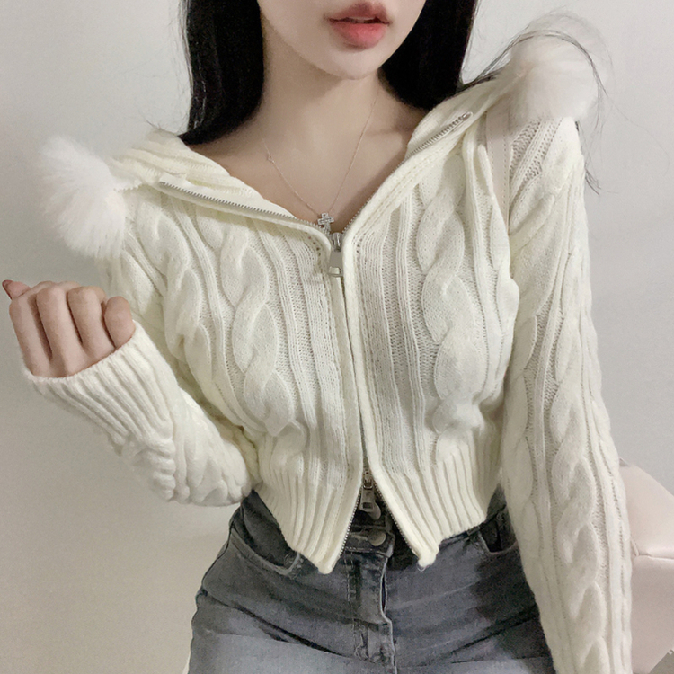 シュエファーフードニットジップアップ IVORY
