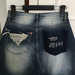 デニム ヒップ刺繍ポイントビンテージワイドデニム