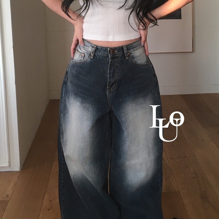 ヒップ刺繍ポイントビンテージワイドデニム DARK DENIM