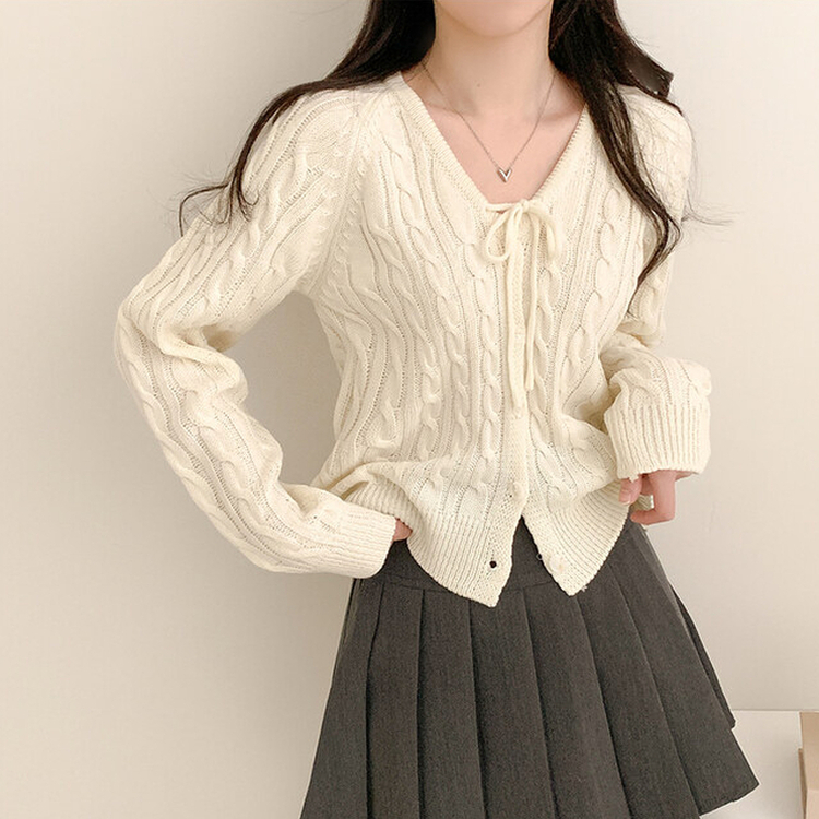 リボンルーズケーブルニットカーディガン(5color) IVORY