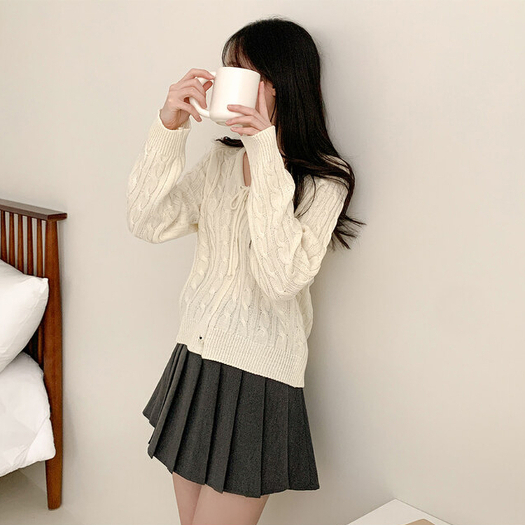 リボンルーズケーブルニットカーディガン(5color) IVORY