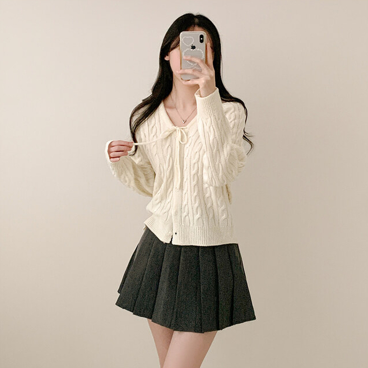 リボンルーズケーブルニットカーディガン(5color) IVORY