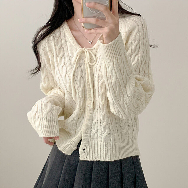 リボンルーズケーブルニットカーディガン(5color) IVORY