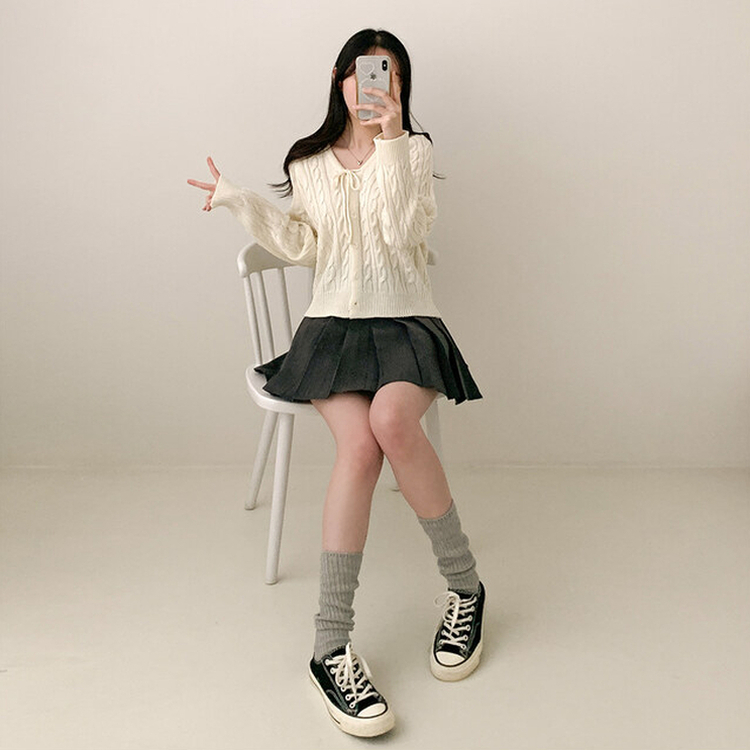 リボンルーズケーブルニットカーディガン(5color) IVORY