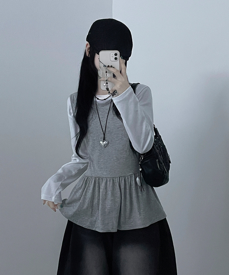 コットンフリルレイヤードキャミソールワンピース GRAY
