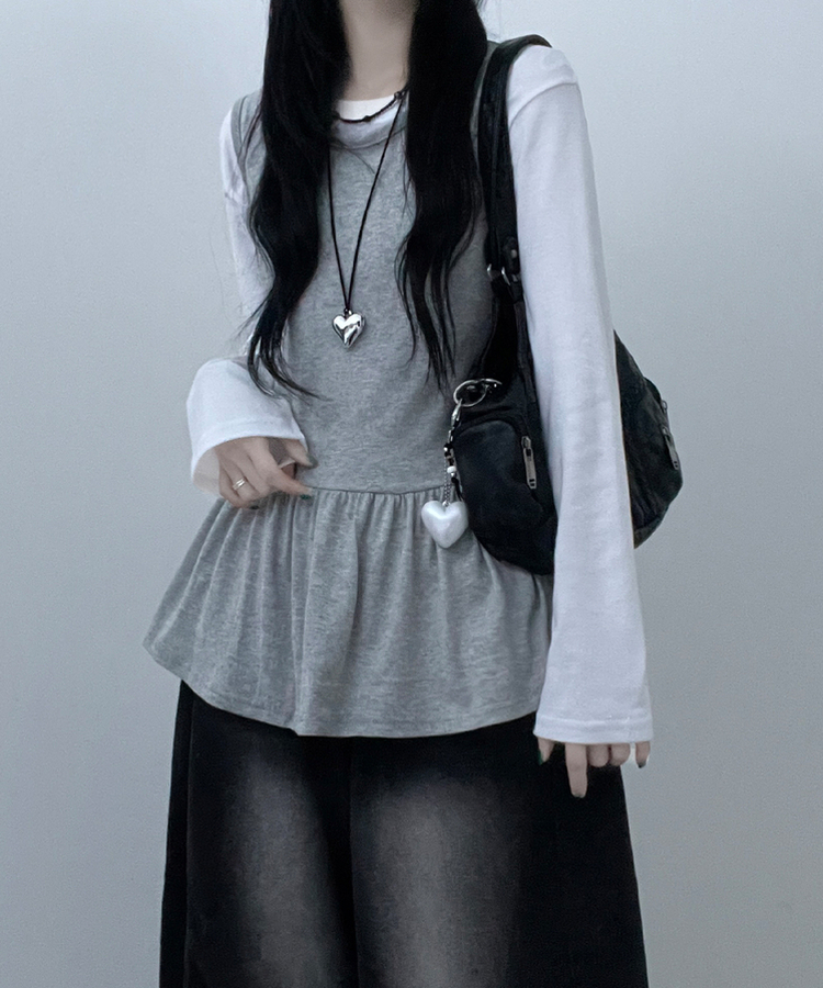 コットンフリルレイヤードキャミソールワンピース GRAY