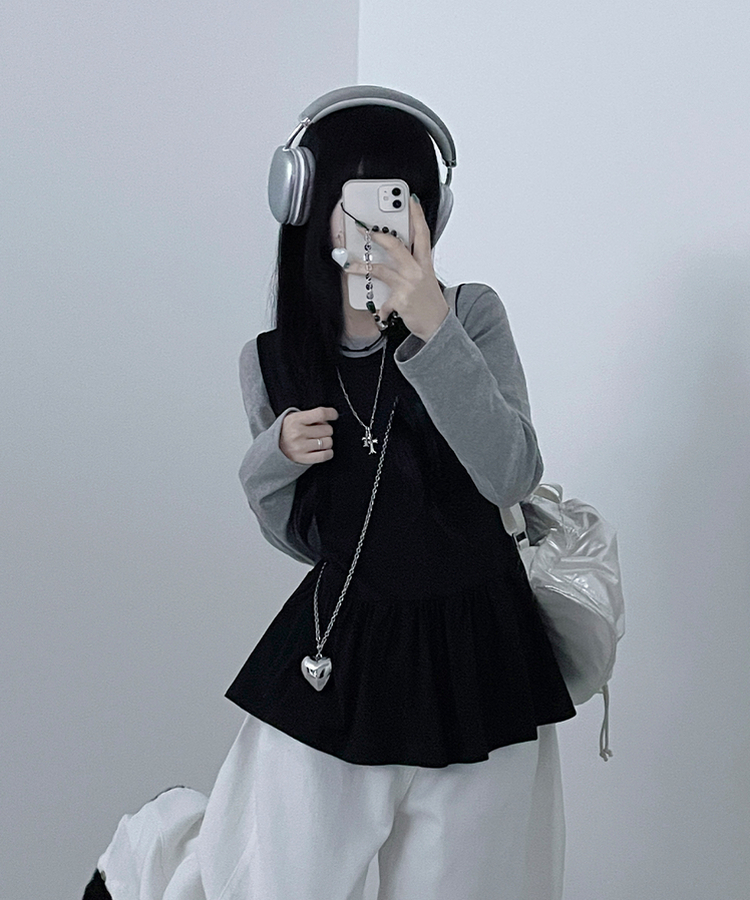 コットンフリルレイヤードキャミソールワンピース BLACK