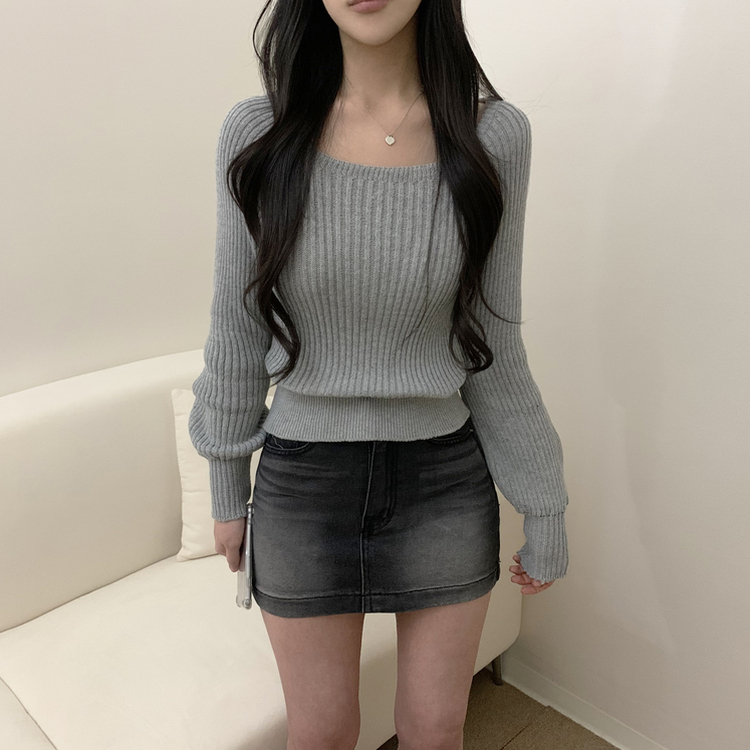 スプリングスクエアネックニット(6color) LIGHT GREY