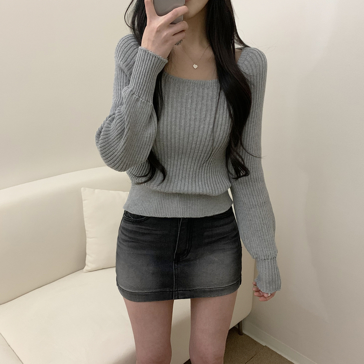 スプリングスクエアネックニット(6color) LIGHT GREY