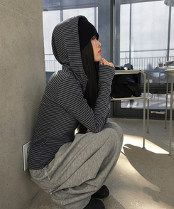 ラットスナップフードボタンTシャツ STRIPE