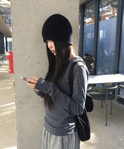 ラットスナップフードボタンTシャツ STRIPE