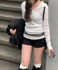 ラットスナップフードボタンTシャツ WHITE