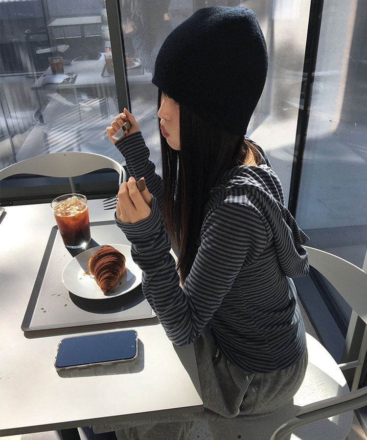 ラットスナップフードボタンTシャツ STRIPE