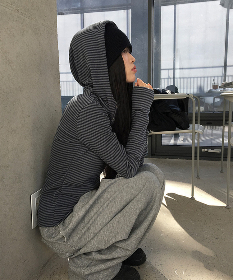 ラットスナップフードボタンTシャツ STRIPE