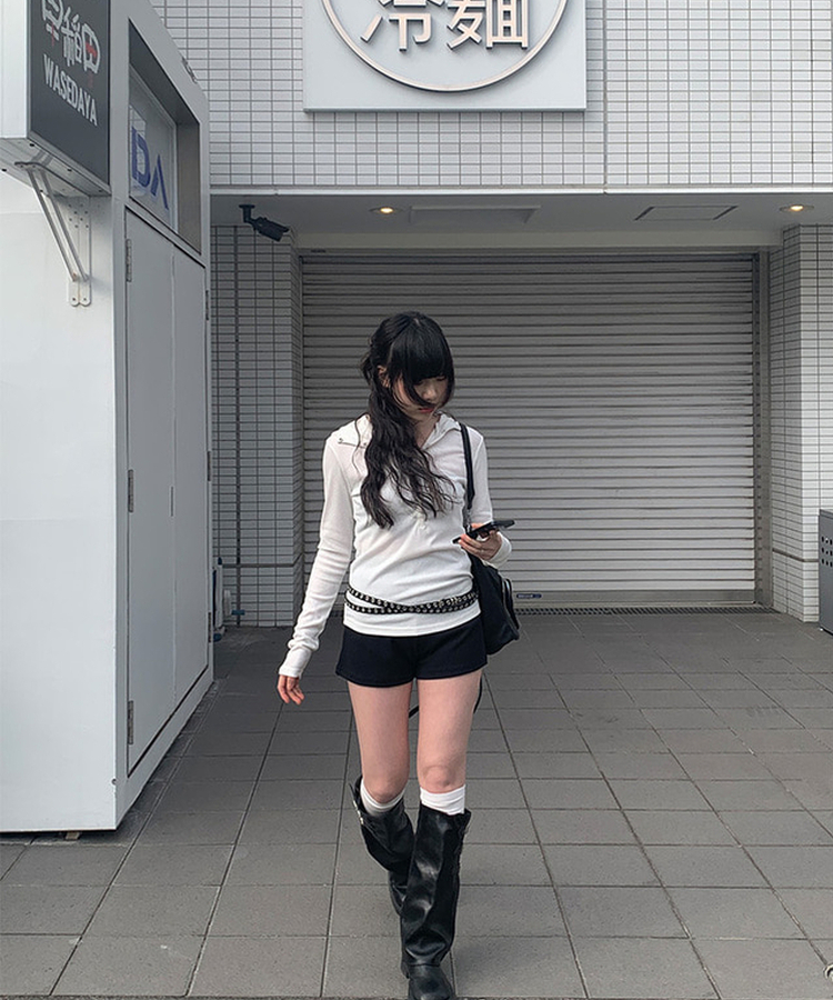 ラットスナップフードボタンTシャツ WHITE