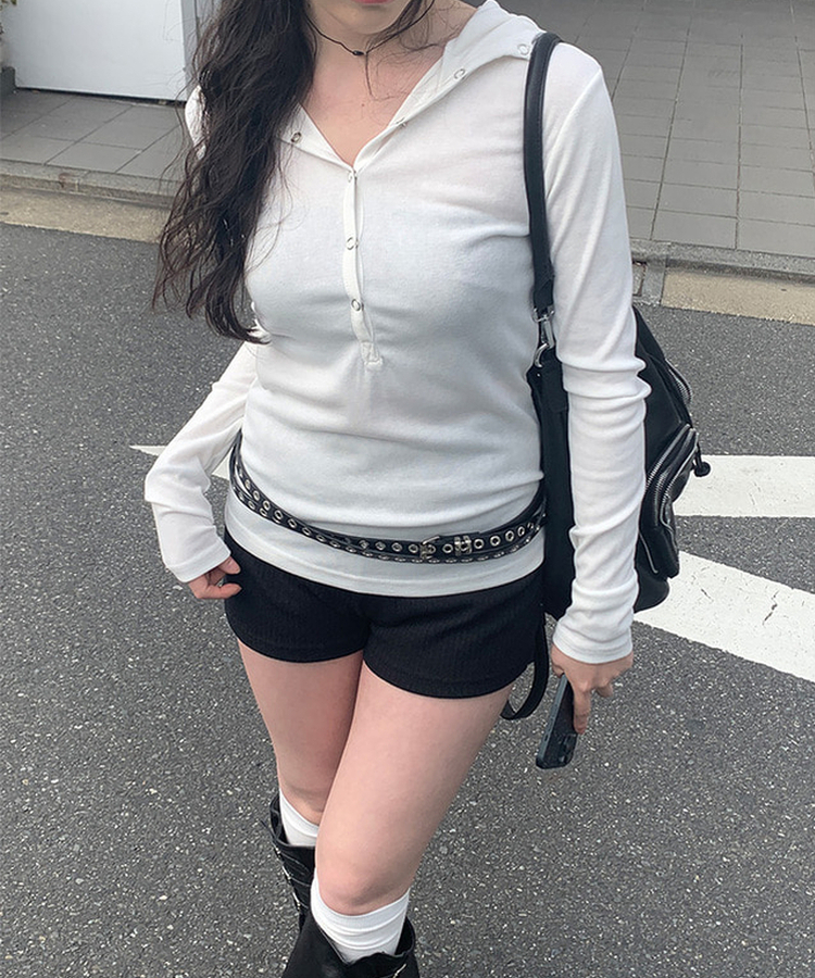 ラットスナップフードボタンTシャツ WHITE