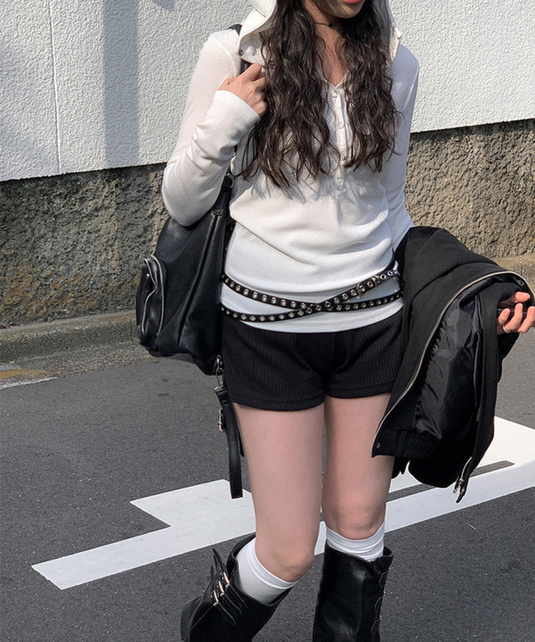 ラットスナップフードボタンTシャツ WHITE