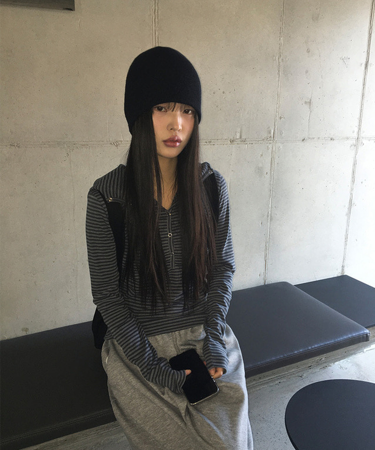 ラットスナップフードボタンTシャツ STRIPE