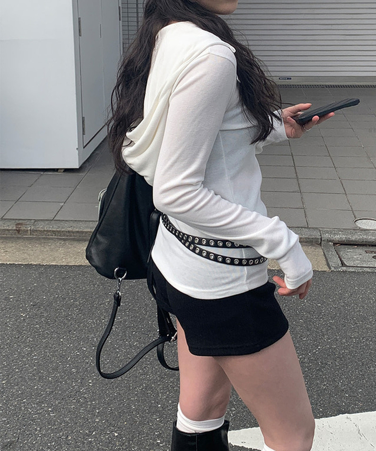 ラットスナップフードボタンTシャツ WHITE