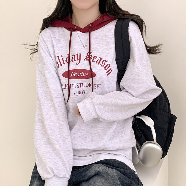 レタリングバイカラーストリングルーズフード MELANGE WHITE
