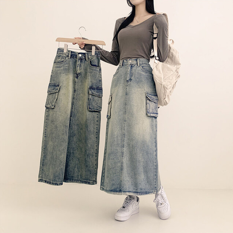 ウォッシングカーゴデニムスリットスカート LIGHT DENIM