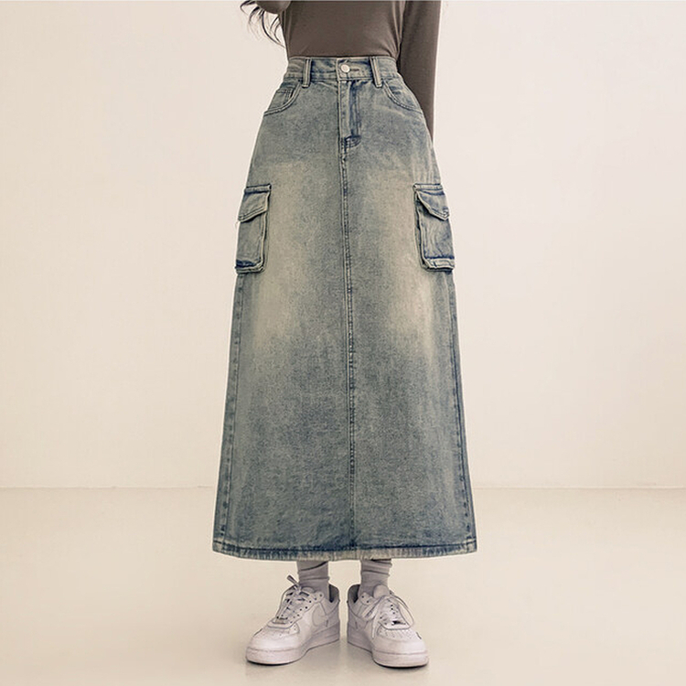 ウォッシングカーゴデニムスリットスカート LIGHT DENIM