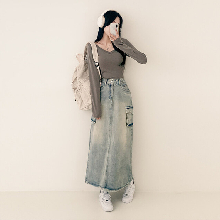ウォッシングカーゴデニムスリットスカート LIGHT DENIM