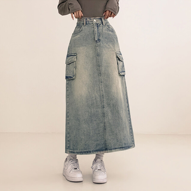 ウォッシングカーゴデニムスリットスカート LIGHT DENIM