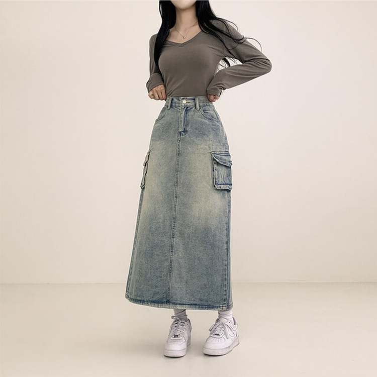 ウォッシングカーゴデニムスリットスカート LIGHT DENIM