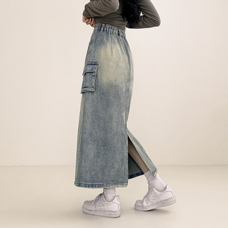 ウォッシングカーゴデニムスリットスカート LIGHT DENIM